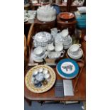 Approximately thirty items of Mason’s “Denmark” pattern dinner & tea ware; a pair of mahogany bow-