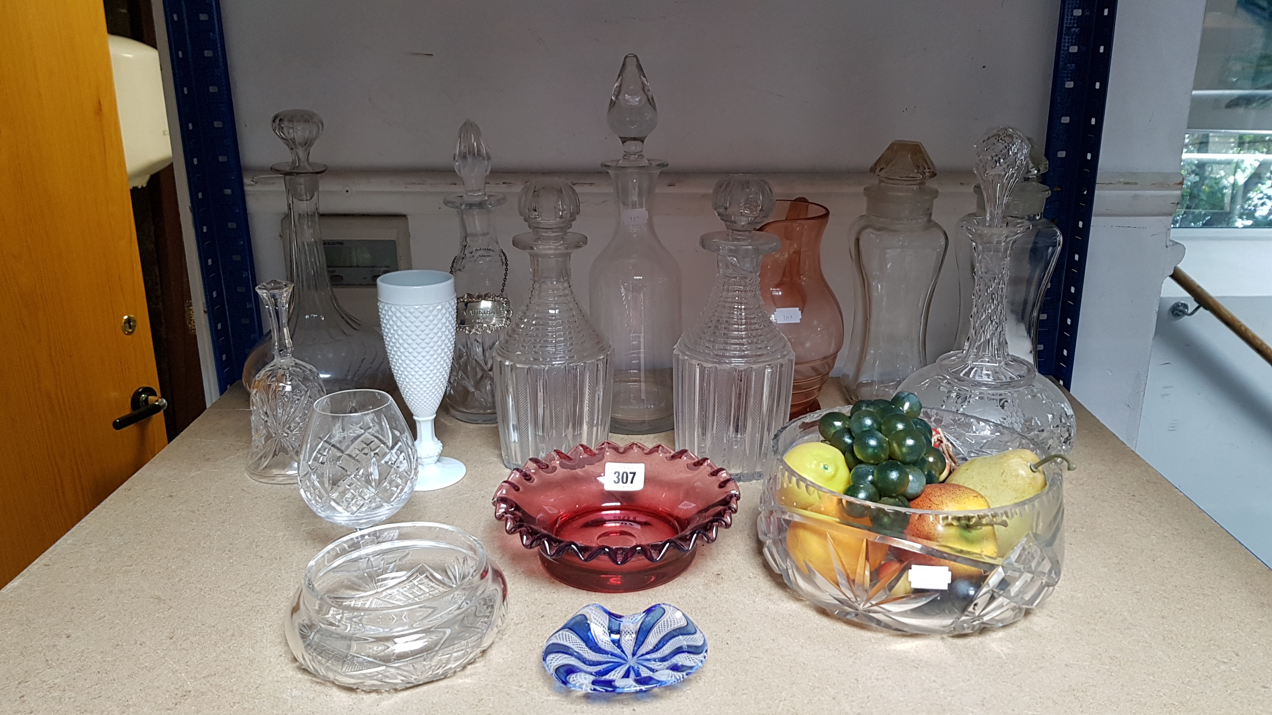 Eight glass decanters; & various other items of glassware, part w.a.f.