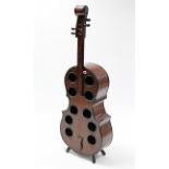 A modern walnut-finish novelty wine rack in the form of a cello, 54” high.