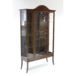 An Edwardian inlaid-mahogany tall china display cabinet fitted three open plate-glass shelves