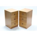 A pair of mahogany-finish three-drawer bedside chests,15¾” wide.