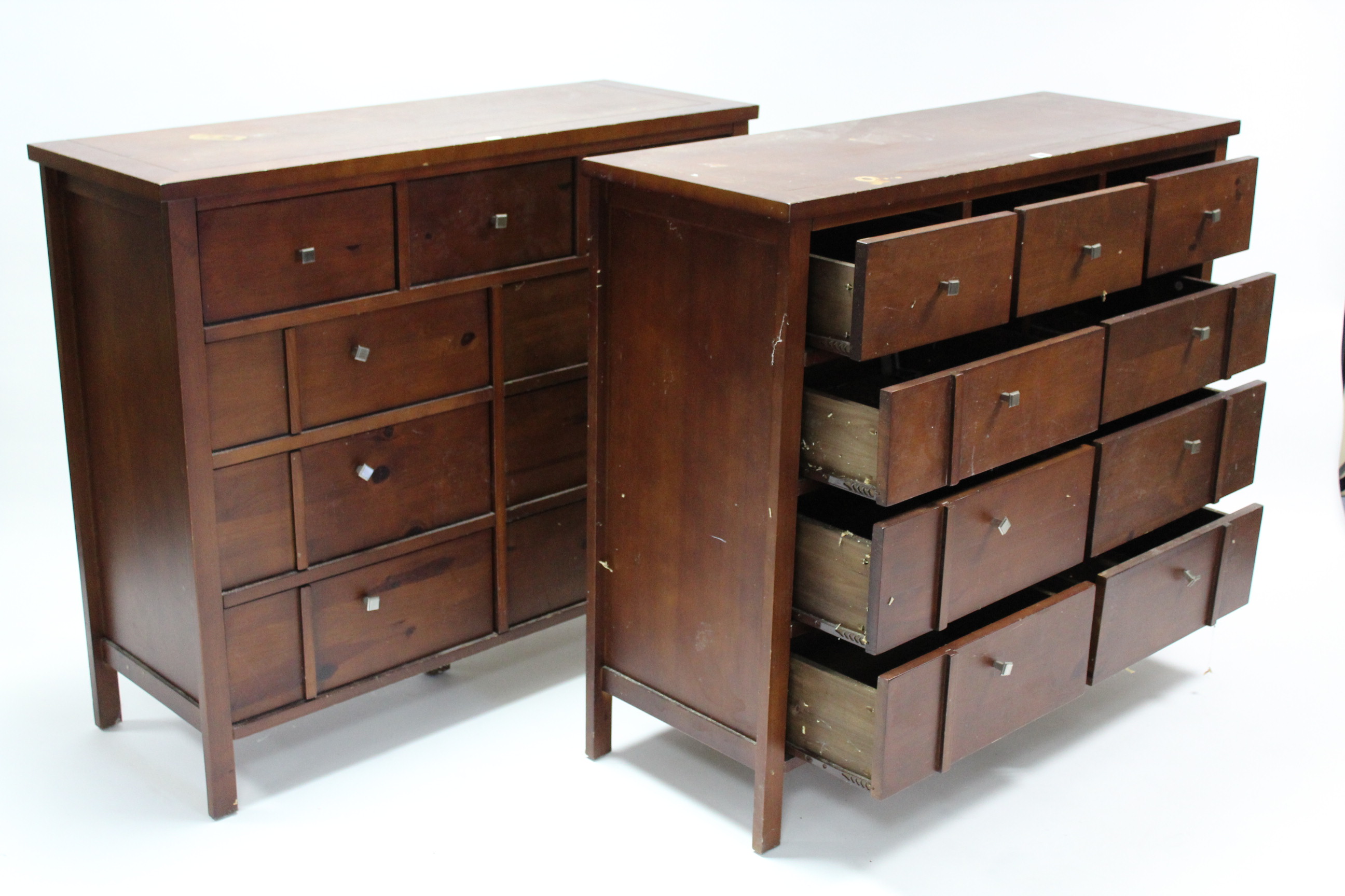 A pair of mahogany-finish chests, each fitted with an arrangement of nine drawers, 44 ¼” wide x - Image 2 of 3