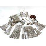 A part service of Queen's pattern flatware, comprising: eight table spoons, twelve table forks,