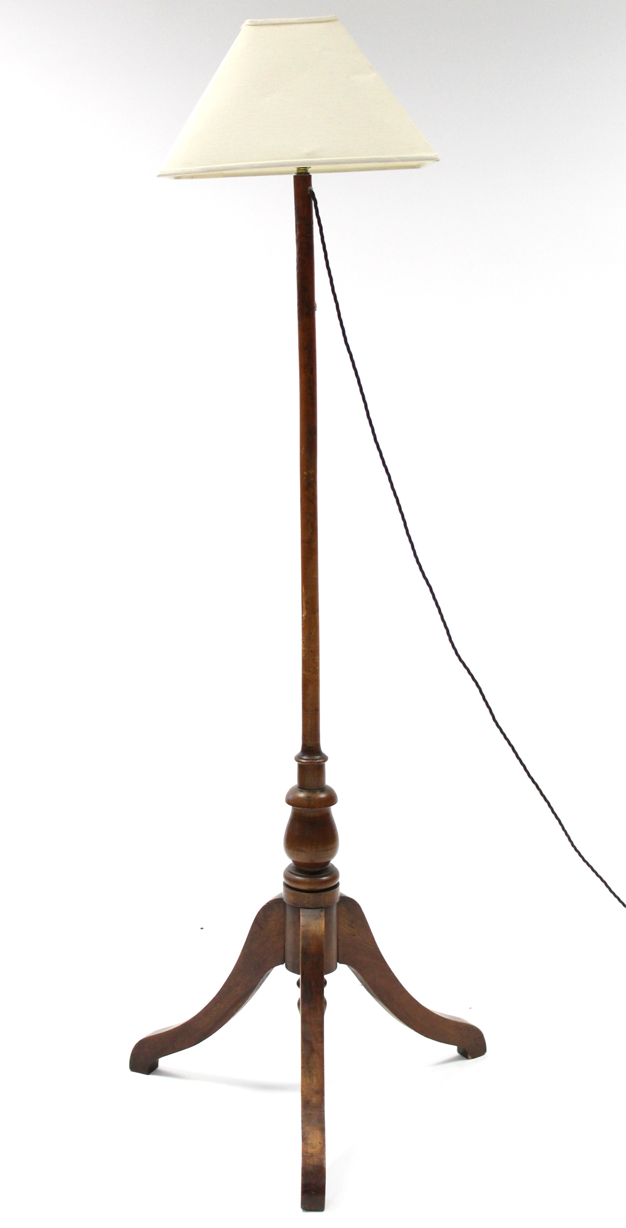 An Edwardian brass standard lamp with scroll arm, on triform base with lion paw feet; 5’6” high; & a - Image 2 of 2