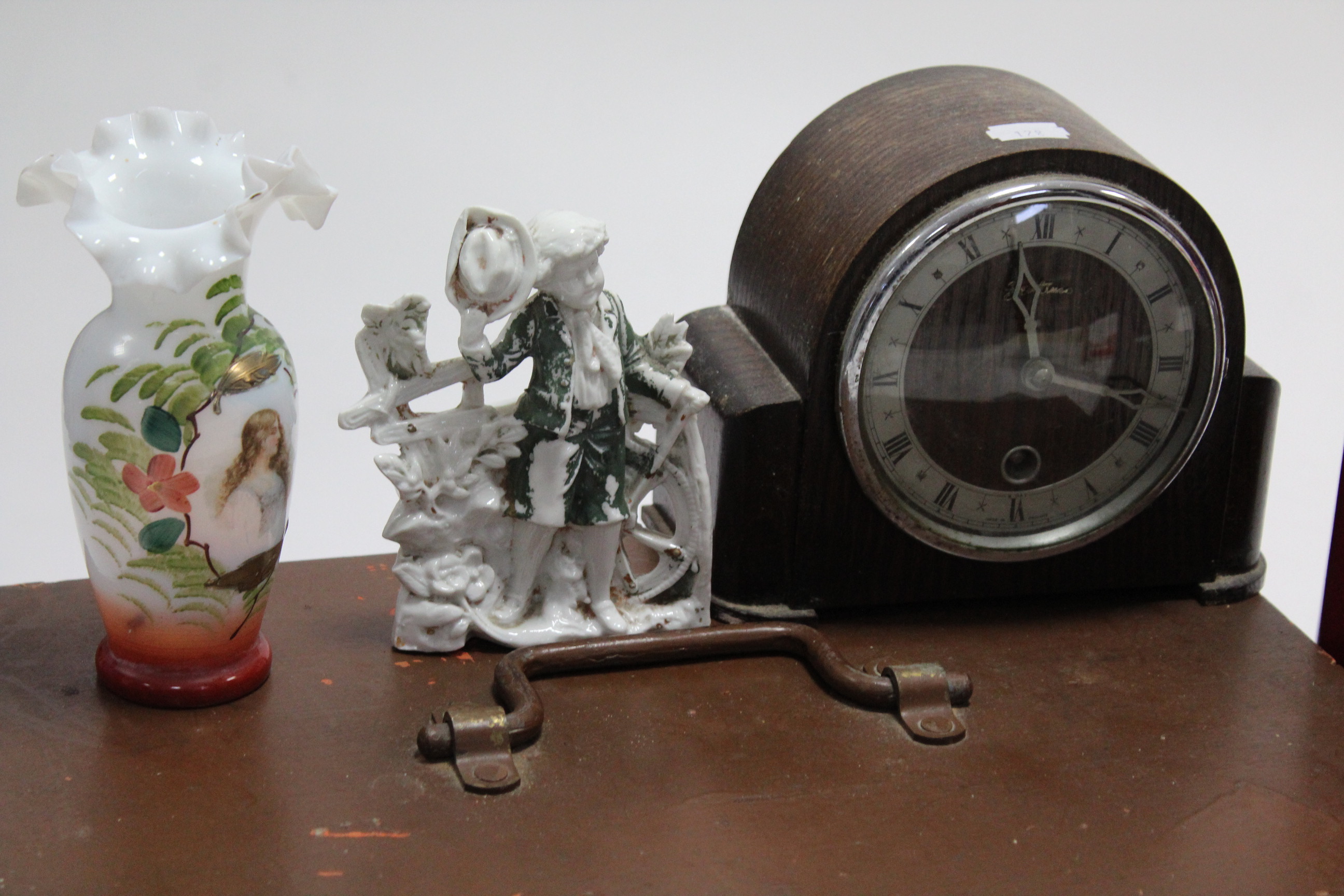 Two oak cased mantel clocks; a painted wooden document box; various vintage books & magazines, etc. - Image 2 of 4