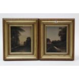 A pair of oil paintings on board, rural village scenes, unsigned 11¾” x 8¾”; & three other