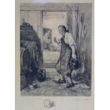 An artist’s proof black & white etching after W. Dendy Sadler titled to reverse “Simon the Cellarer”