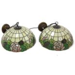A pair of leaded & multi-coloured mottled Perspex ceiling light fittings (one w.a.f.).