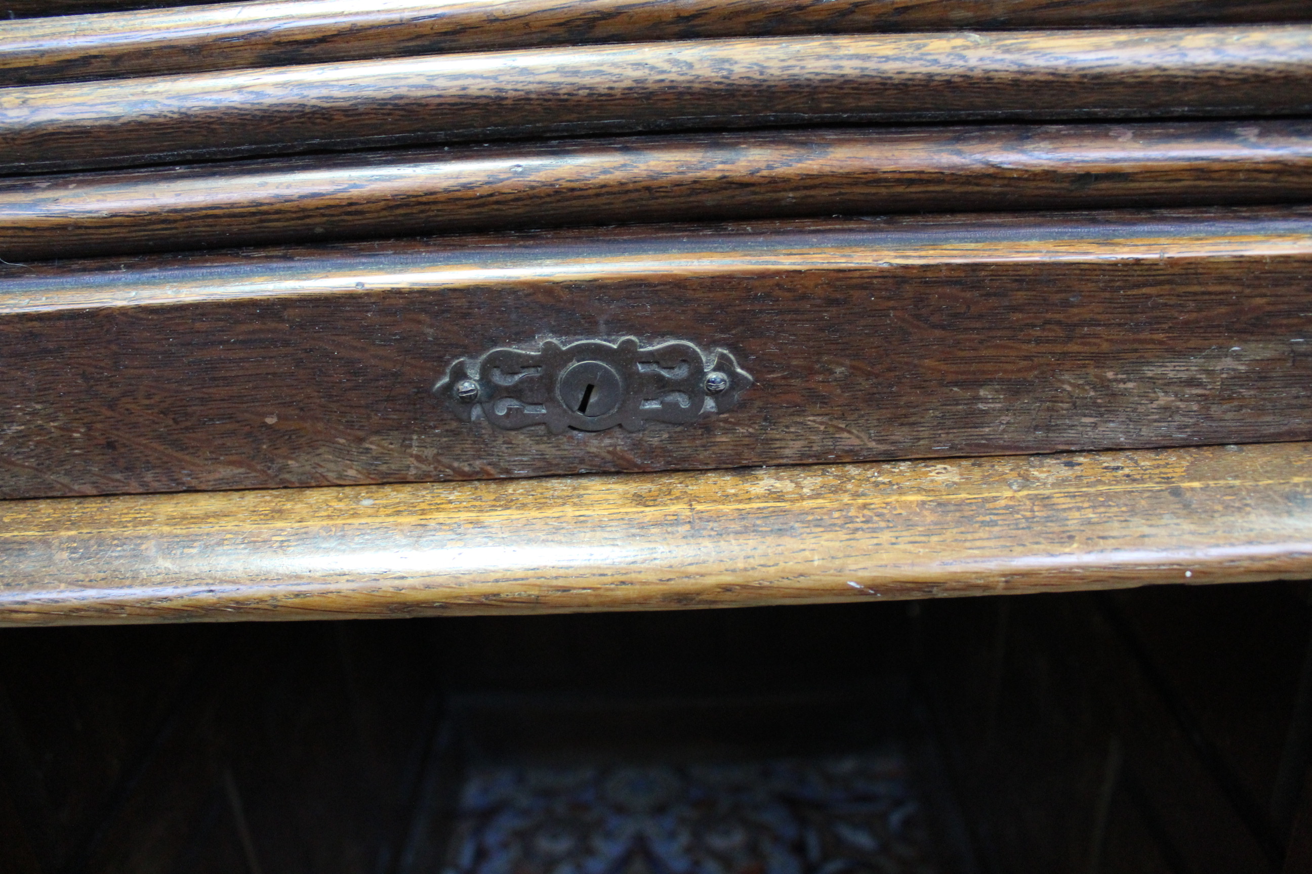 A late Victorian roll-top desk, with fitted interior enclosed by tambour shutter, fitted with an - Image 5 of 5