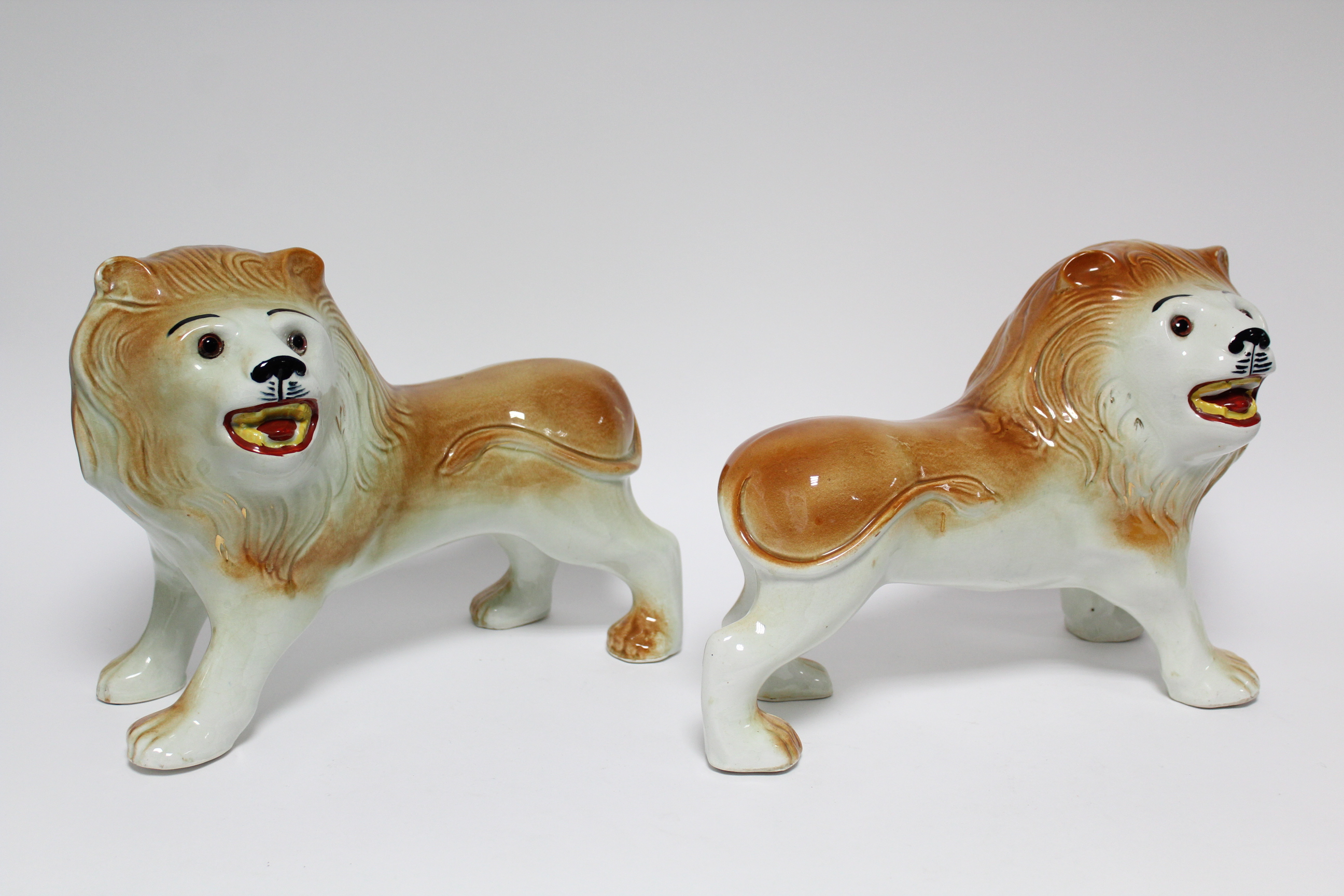 A pair of early 20th century Sadler Pottery large standing models of roaring lions with inset - Image 2 of 4