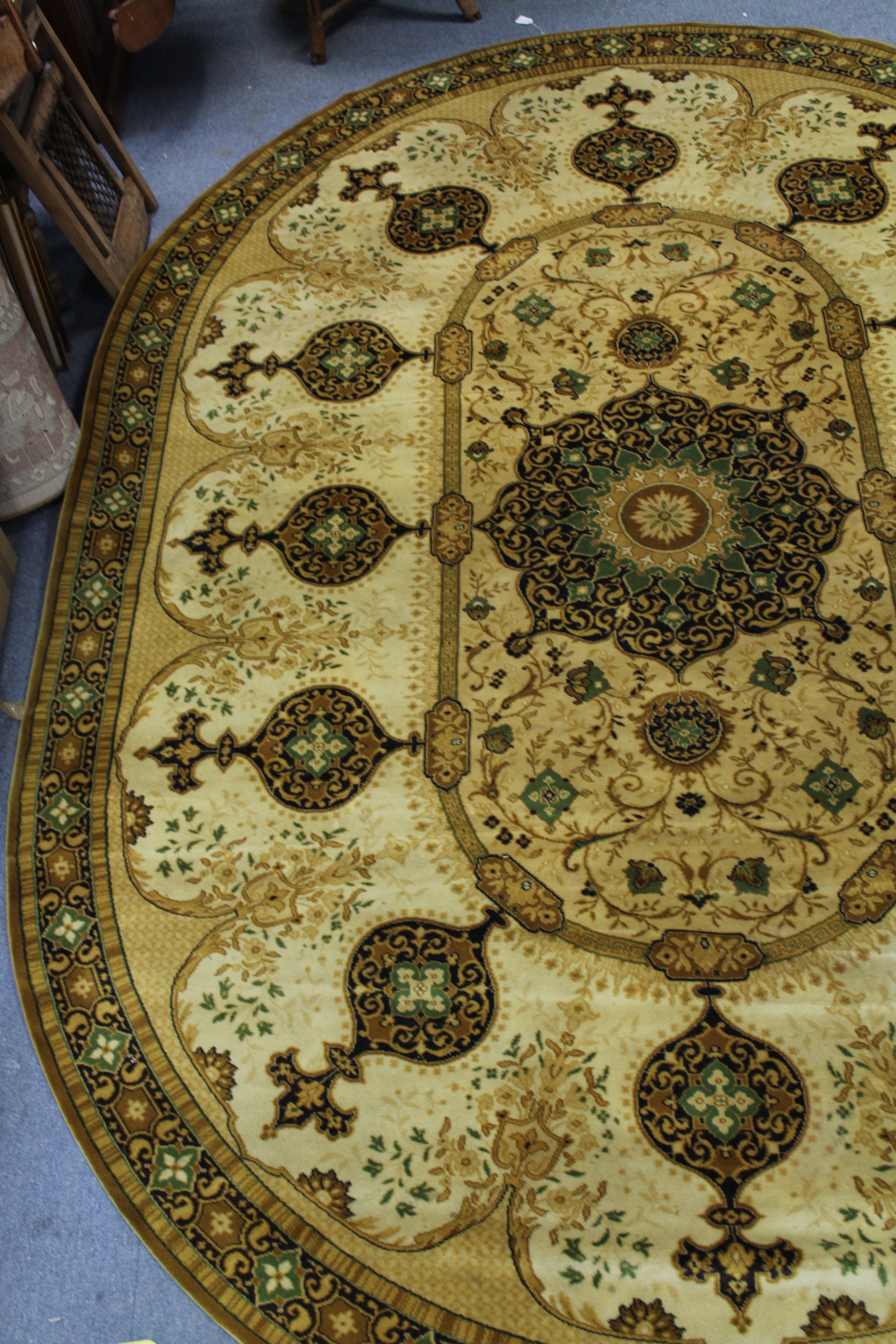 A Wilton-style oval carpet of cream & green ground with medallion to centre, & with wide border. - Image 2 of 4