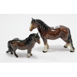 A Beswick model of a horse; another model horse; eight various vintage badges; a ladies’ purse; &