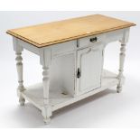 A natural & white painted New Zealand hardwood washstand, fitted centre frieze drawer above cupboard