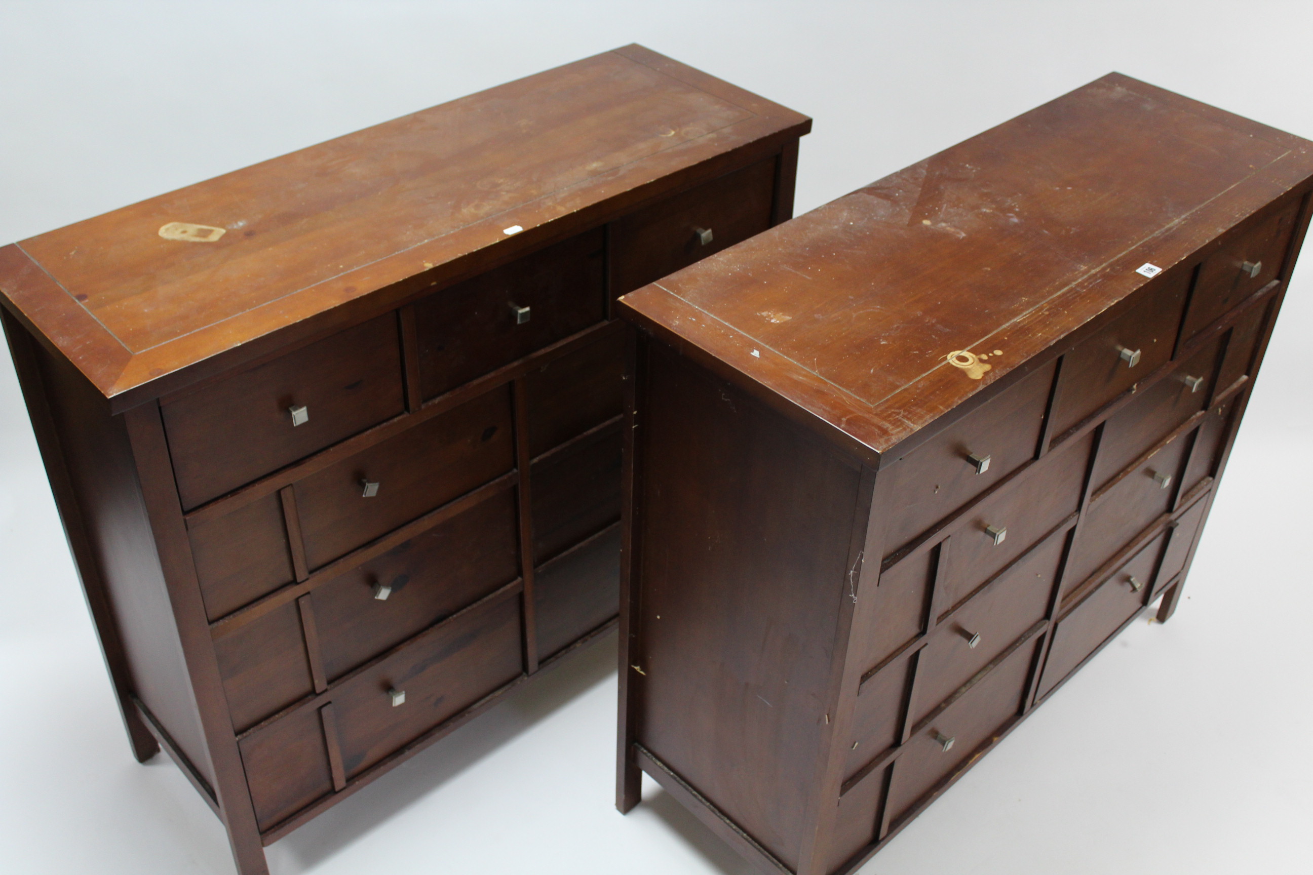 A pair of mahogany-finish chests, each fitted with an arrangement of nine drawers, 44 ¼” wide x - Image 3 of 3