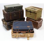 Seven various travelling trunks & suitcases.