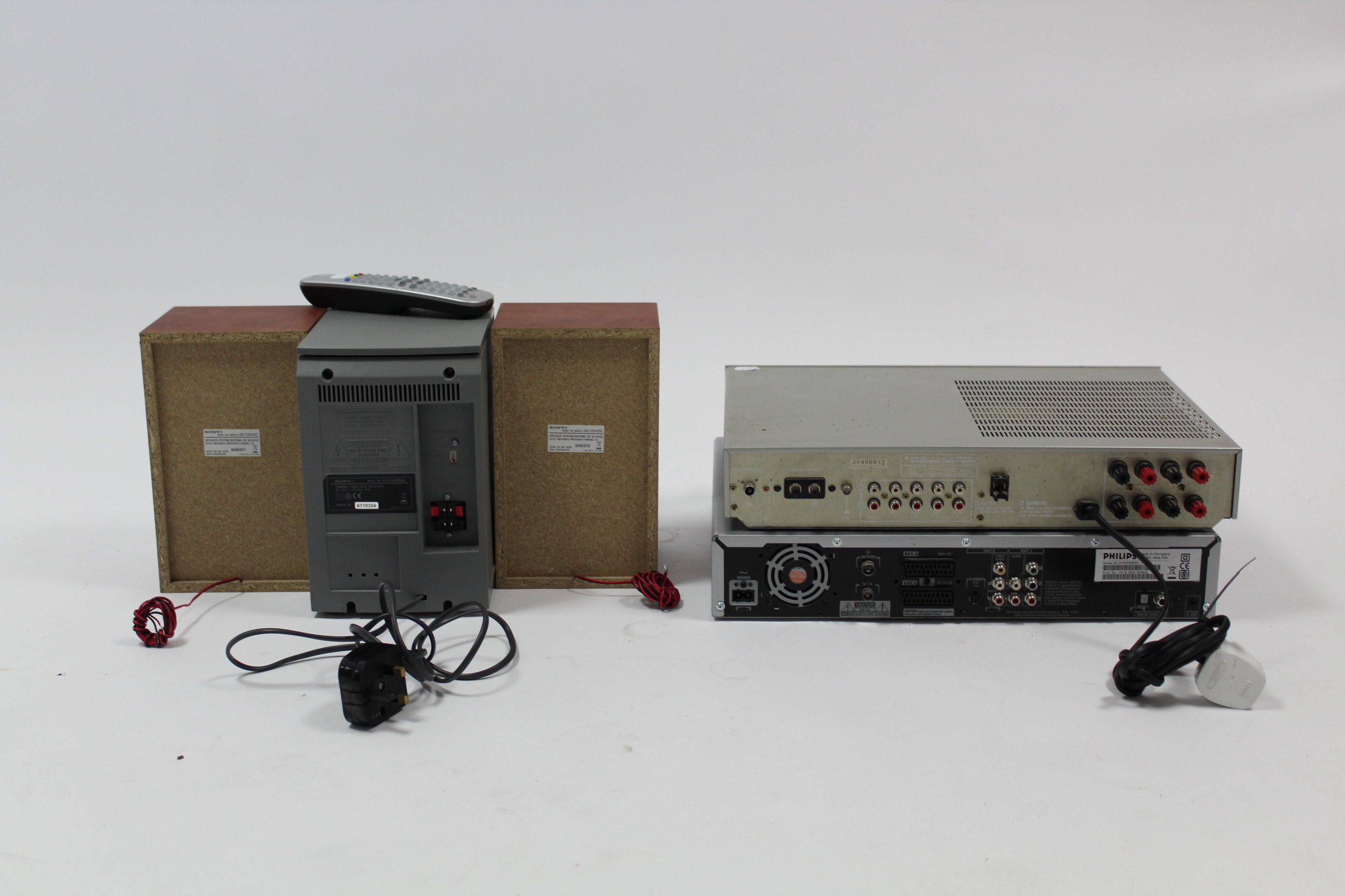 A Sony micro hi-fi system; a Phillips HDD & DVD player, each with remote control; & a Trio stereo - Image 2 of 2