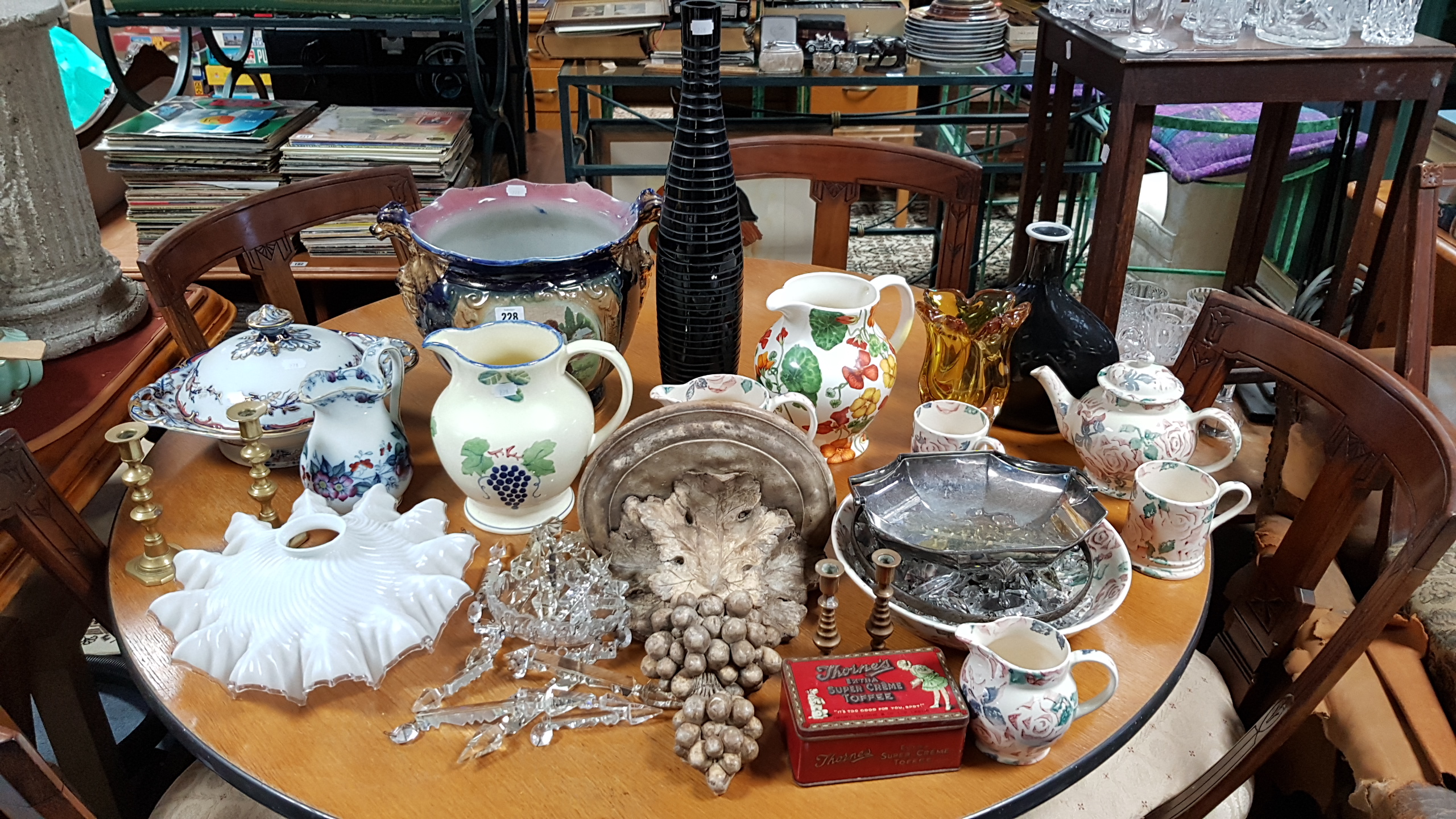 A Victorian floral decorated china tureen; various other items of decorative china & pottery; a wall