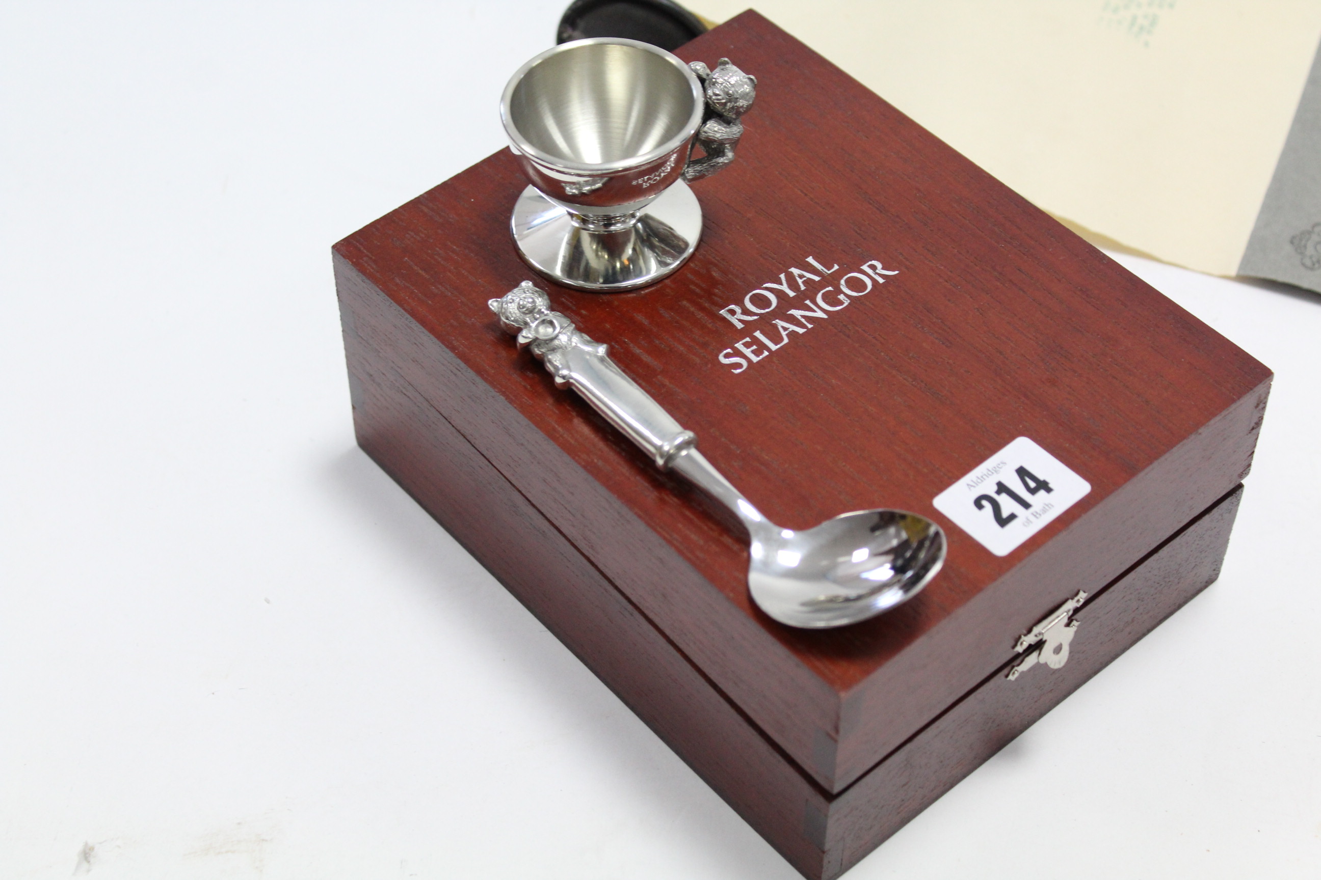 A Royal Selangor pewter child’s eggcup & spoon, cased, a modern terrestrial globe, & thirteen