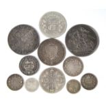 A Victorian Jubilee crown, 1889; a ditto double-florin, 1889; two half-crowns, 1885 & 1894; a