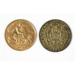 An Edward VII sovereign, 1910; & a facsimile Austrian 1752 Ducat.