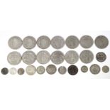 Ten George V half-crowns, two ditto shillings, a ditto sixpence, & two ditto threepence coins; three