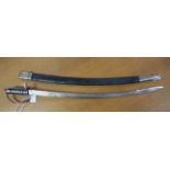 An Indian Cavalry Officer’s dress sword with 29” long single-edge curved blade, complete with