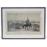 A large black & white print titled “The Remnants of an Army” after Lady Butler, 17½” x 27¼”, in