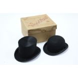 A Tress & Co. of London black silk top hat; a Rowans of Glasgow & Birmingham black felt bowler