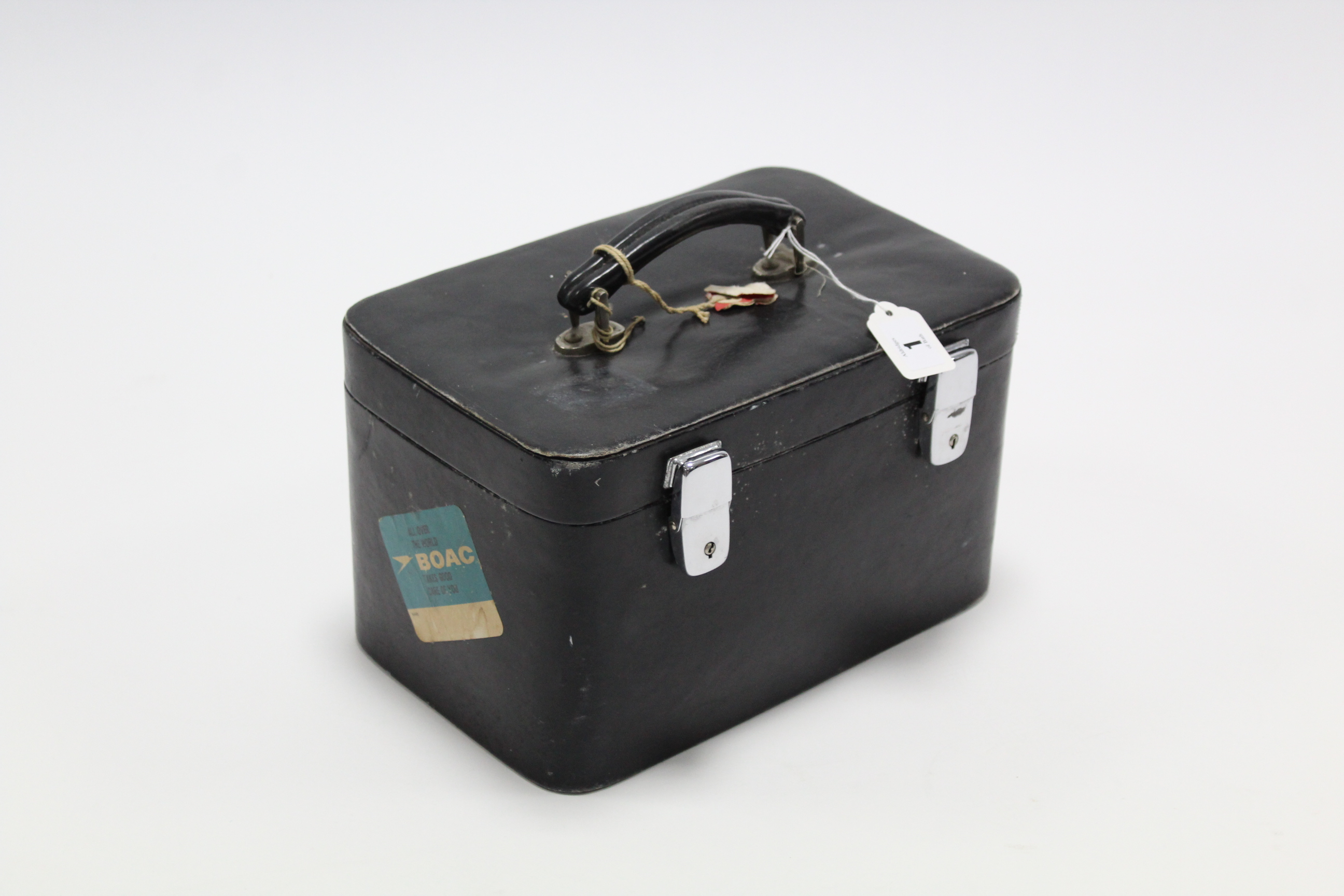 A 1960’s black leather airline hand travel case, 12” wide. - Image 2 of 2