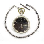 A British military issue chrome-cased pocket watch with sterling silver albert.