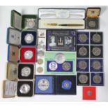 Five modern silver proof commemorative crowns & other coins; various other commemorative crowns &