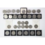 Fourteen various commemorative £5 coins; & twenty two various commemorative crowns.