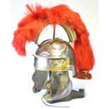 A replica Roman centurion’s helmet.