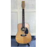 An “Aria” 12 string acoustic guitar (6 strings fitted, missing one machine head); together with a