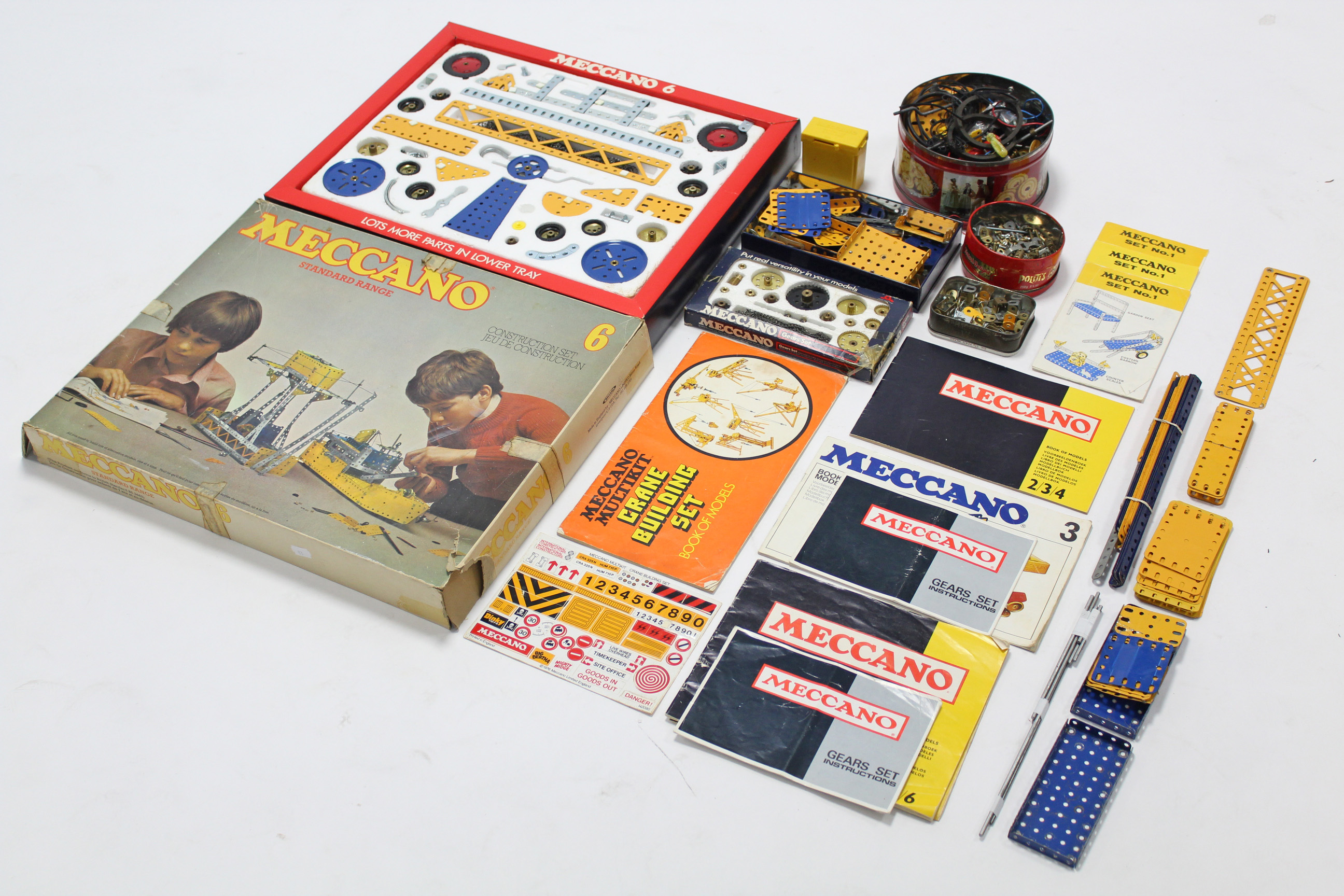 A Meccano Standard Range “No. 6” construction set, boxed; & various items of loose Meccano,