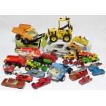 Approximately thirty various scale models by Corgi, Matchbox, Tonka, etc., all un-boxed.