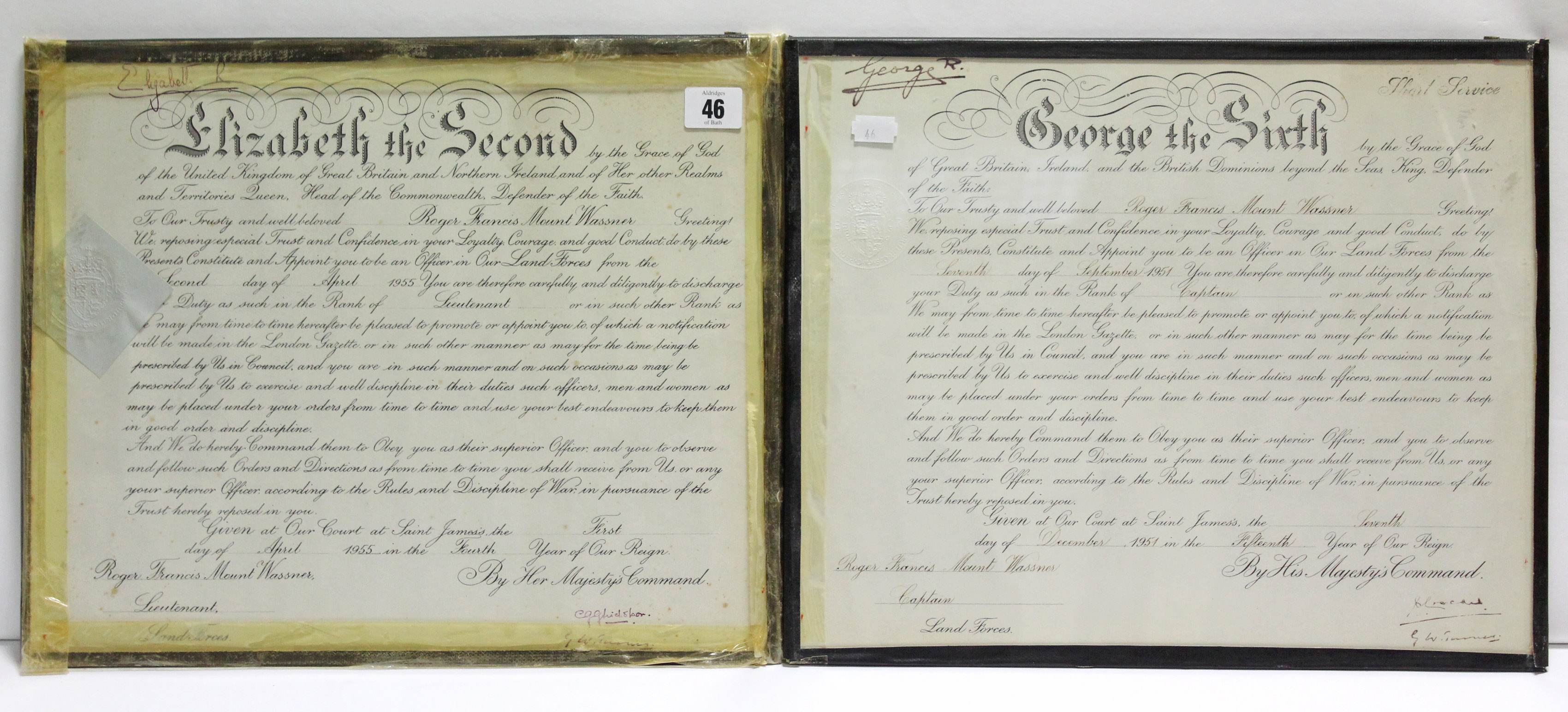 A mid-20th century military service document signed George R, dated 1951; & another military service