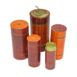 A nest of five Indian painted wood cylindrical boxes, w.a.f.