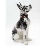 A large ceramic ornament in the form of a seated Great Dane dog (chip to ear), 35½” high.