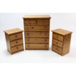A pine chest fitted two short & four long drawers with turned knob handles, 29¼” wide x 38”
