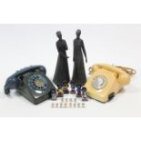 Two vintage telephones; together with two Royal Doulton figures “Tranquility” & “Sympathy”; & six