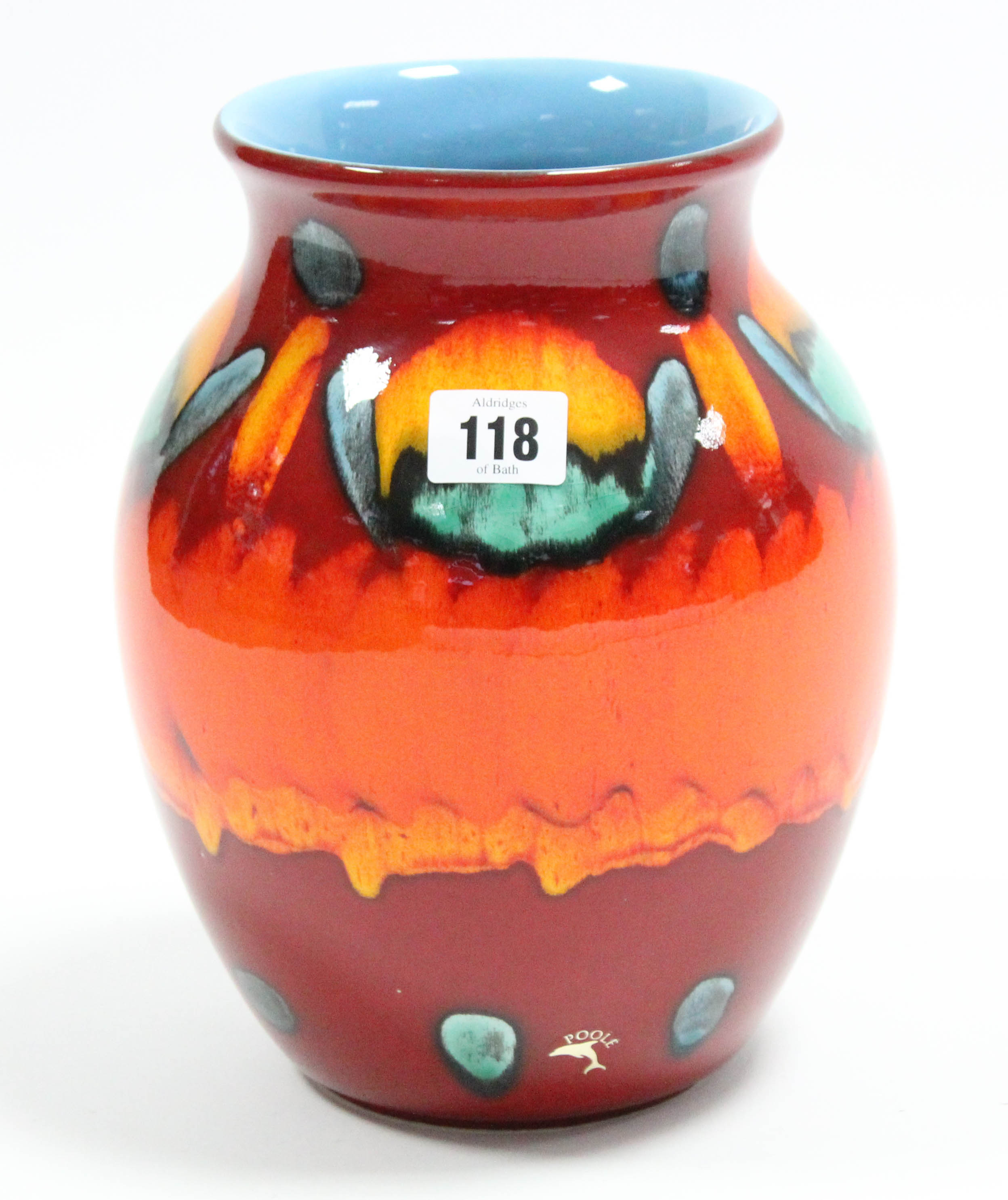 A Poole pottery vase of ovoid form & with multi-coloured geometric design, 9½” high; & various items