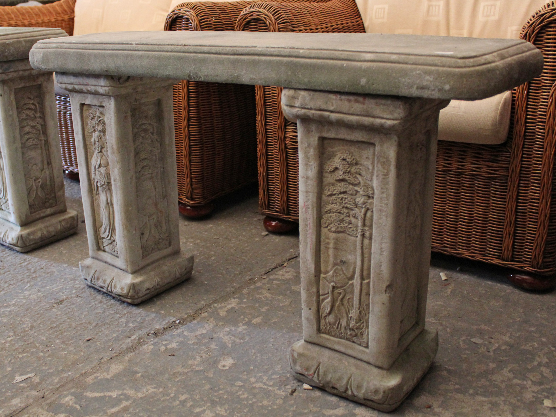 A pair of reconstituted stone garden seats, 43” long. - Image 2 of 3