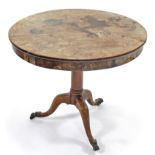 A 19th century mahogany circular tilt-top dining table on tapered centre column & three cabriole