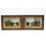 A pair of oil paintings on card, river landscapes, unsigned, 9¾” x 17½” in matching glazed gilt