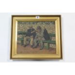 A 1930’s oil painting on canvas by A.W. Webber, titled to reverse “A Friendly Pipe”, signed, 12” x