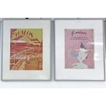 Four vintage French lithographed sheet music covers in matching frames.