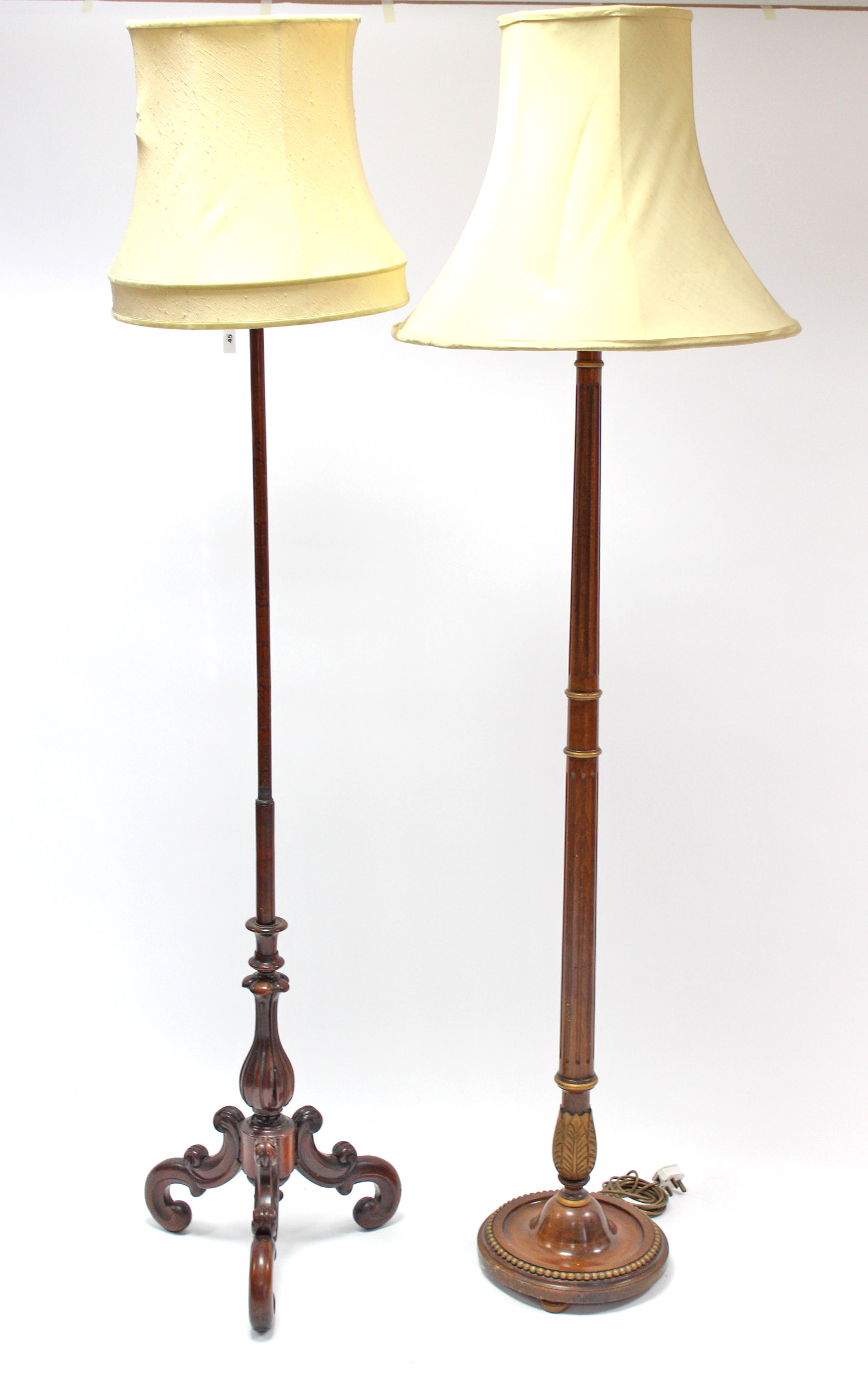 A 19th century mahogany pole-banner screen (converted to a standard lamp); together with another
