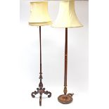 A 19th century mahogany pole-banner screen (converted to a standard lamp); together with another