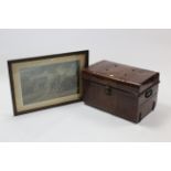 An early 20th century grained tin travelling trunk with hinged lift-lid & with wrought-iron side